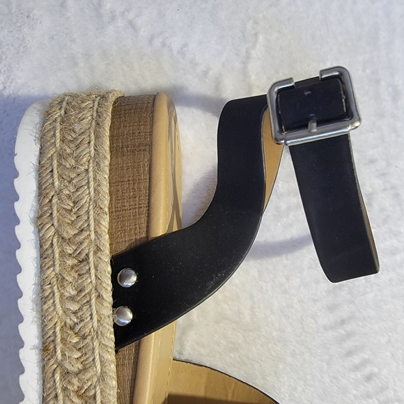 SODA Topic Platform Sandals Espadrilles Never Worn Black Tan Raffia Size 11 - Picture 6 of 8